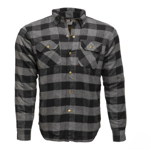 Men's Grey and Black Motorcycle Flannel Shirt Protective Riding Jacket