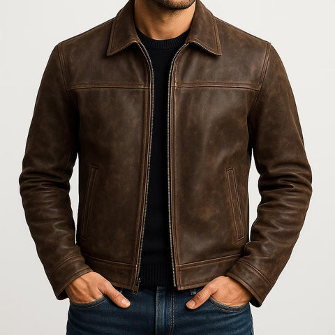 Men’s Handmade Cafe Racer Leather Jacket | Genuine Cowhide Biker Style