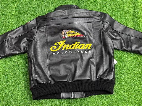 Men's Indian Motorcycle Replica Leather Jacket - Genuine Cowhide Biker Riding Coat | Detachable Hooded Yellow Script Clothing