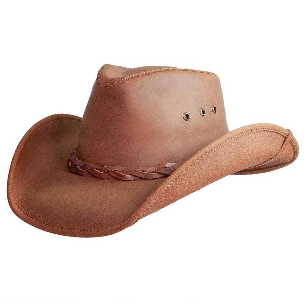 Men’s Leather Cowboy Hat | Western Style Hat with Chin Cord & Ventilation UK