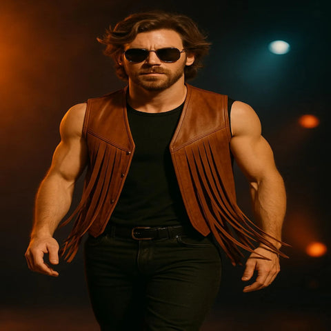 Men’s Leather Fringe Vest | Handmade Western Cowboy Waistcoat