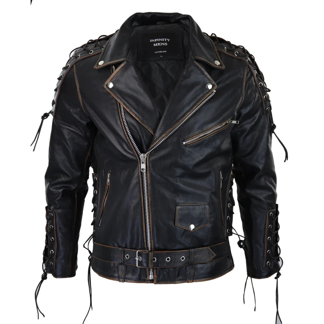Men’s Live To Ride Cowhide Leather Jacket | Classic Cross Zip Biker Coat