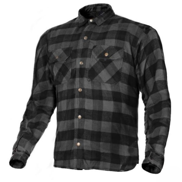 Men’s Armoured Motorcycle Riding Shirt – Kevlar Reinforced Biker Flannel – Dark Grey & Black Check