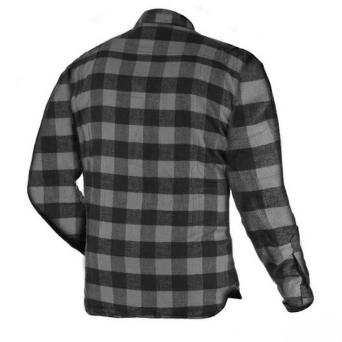 Men’s Armoured Motorcycle Riding Shirt  Kevlar Reinforced Biker Flannel –Dark Grey & Black Check