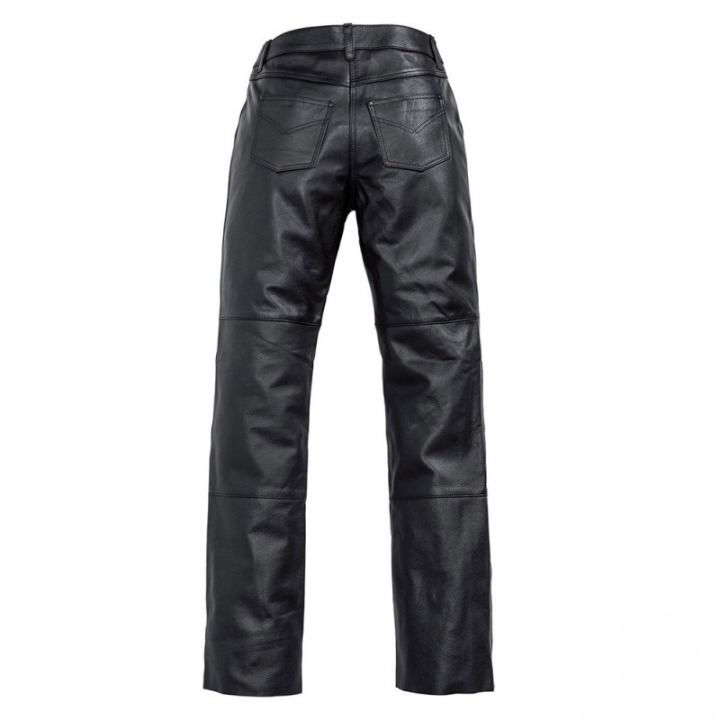Men’s Premium Black Genuine Leather Motorcycle Trousers – Straight Leg Biker Jeans