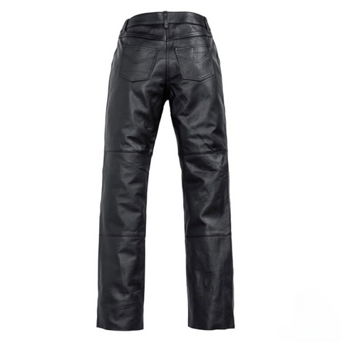 Men’s Premium Black Genuine Leather Motorcycle Trousers – Straight Leg Biker Jeans