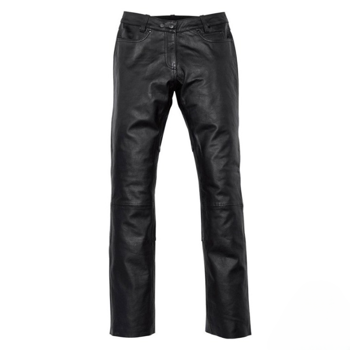 Men’s Premium Black Genuine Leather Motorcycle Trousers – Straight Leg Biker Jeans