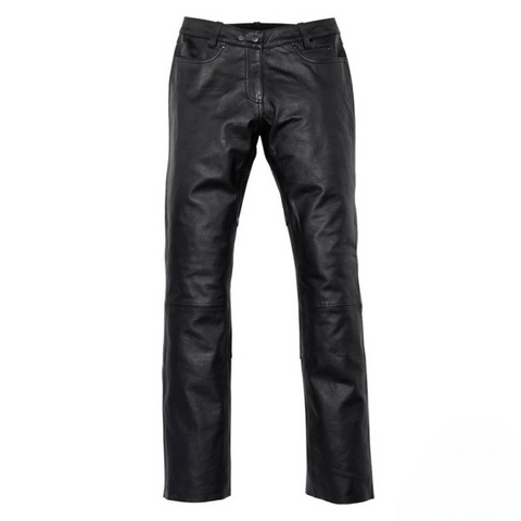 Men’s Premium Black Genuine Leather Motorcycle Trousers – Straight Leg Biker Jeans
