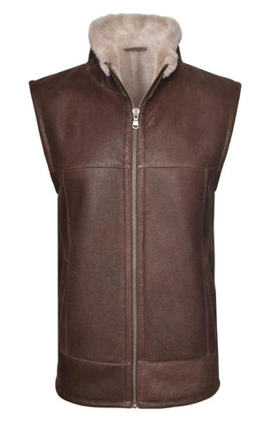 Men’s Premium Leather Shearling Gilet Vest – 100% Real Fur Luxury Waistcoat UK