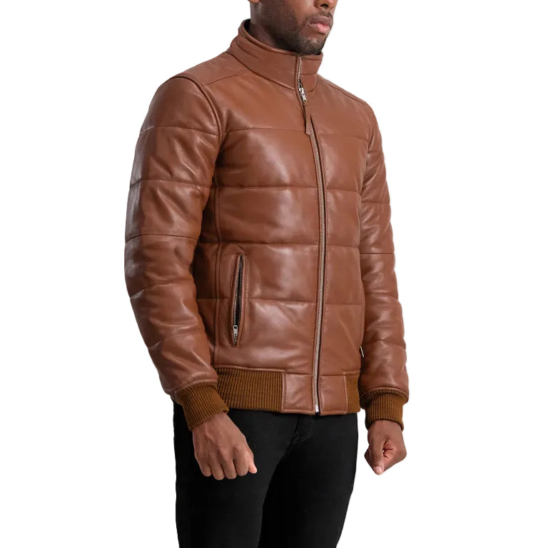 Men’s Real Leather Puffer Jacket – Quilted Winter Leather Coat