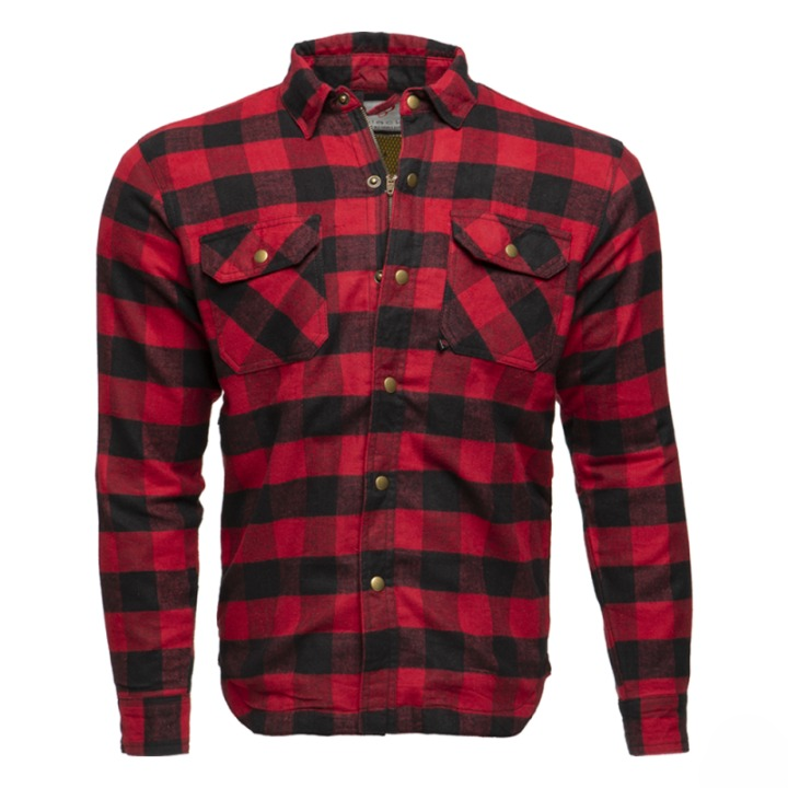 Men's Red and Black Checkered Armoured Motorcycle Shirt Kevlar Lined Riding 