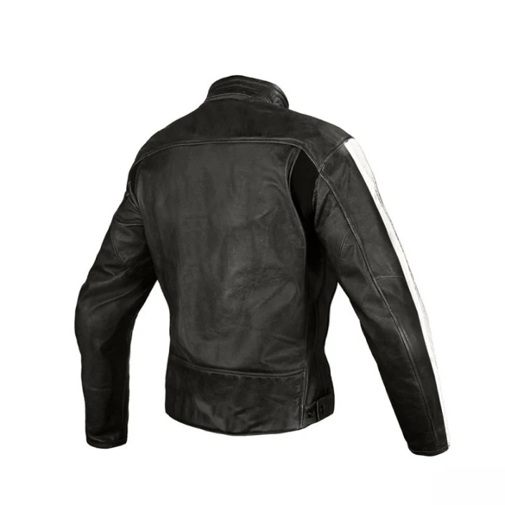 Men’s Retro Racing Stripe Leather Biker Jacket