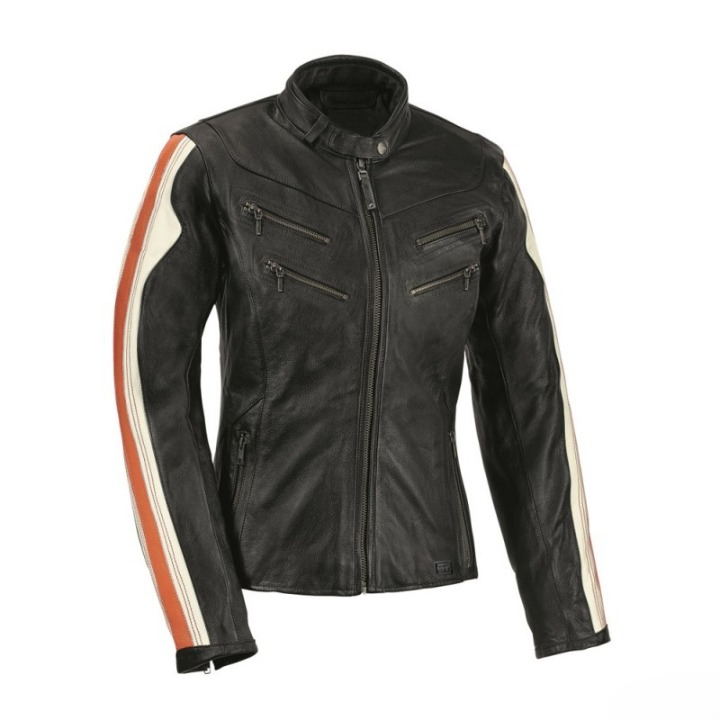 Men’s Retro Racing Stripe Leather Biker Jacket
