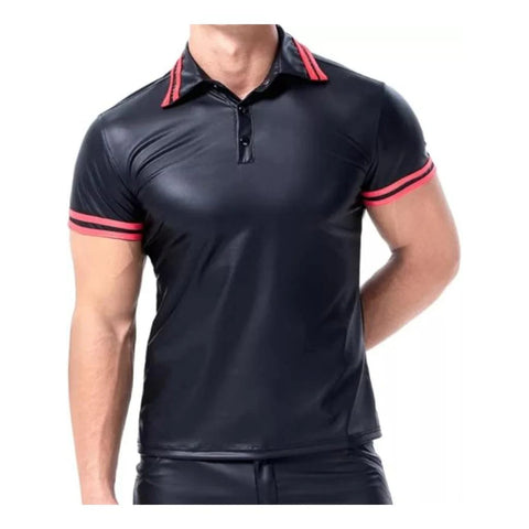 Men's Shiny Leather T-Shirt Soft Matte Short Sleeve Stylish Clubwear Biker Fashion Outfit for Men