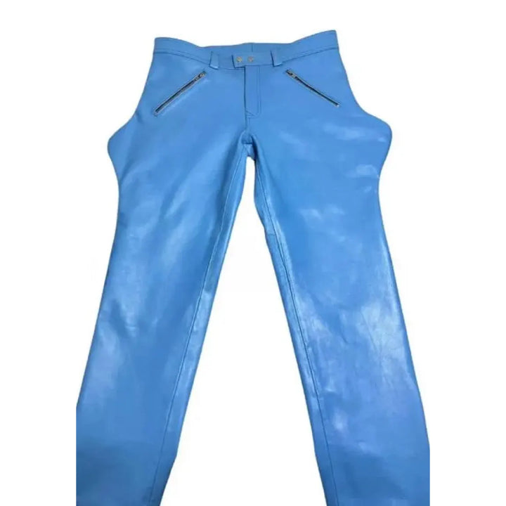 Men's Sky Blue Cowhide Leather Biker
Breeches – Genuine Uniform Pants