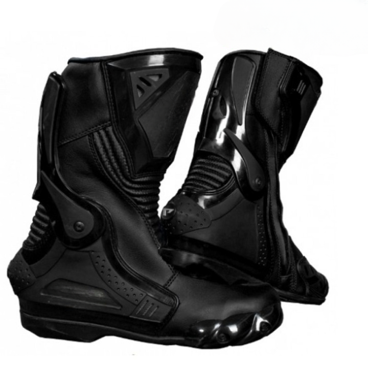 Men’s Stealth Black Armored Racing Boots Professional Motorcycle Track Boots  Impact Protected High-Performance Footwear