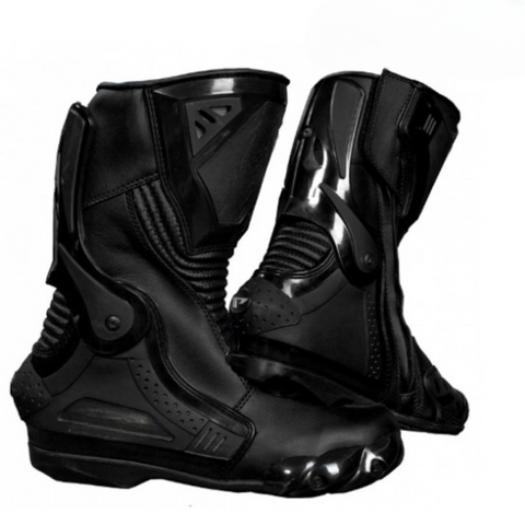 Men’s Stealth Black Armored Racing Boots Professional Motorcycle Track Boots  Impact Protected High-Performance Footwear