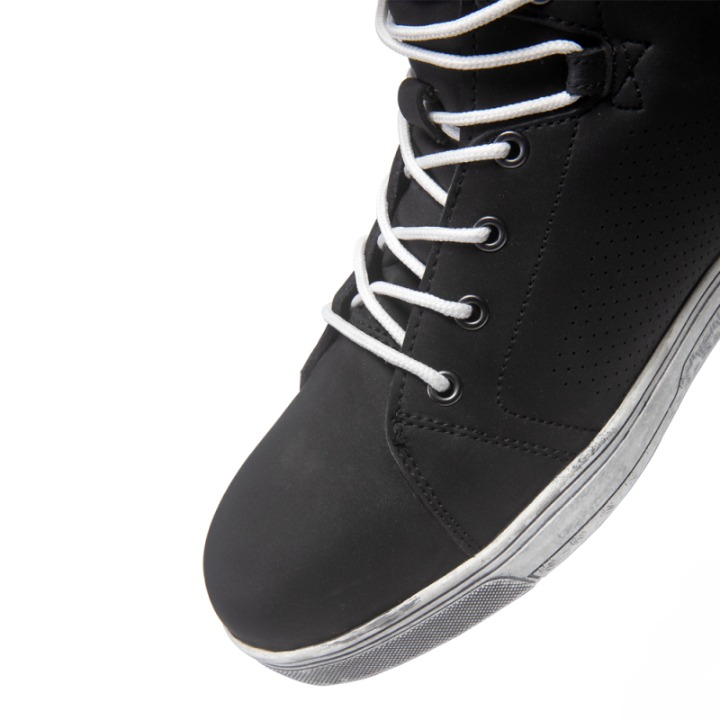 Men’s Stealth Black Leather Motorcycle Sneakers – Reinforced Urban Riding Boots