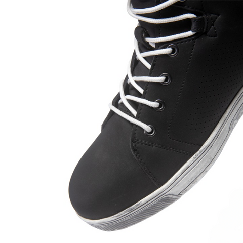 Men’s Stealth Black Leather Motorcycle Sneakers – Reinforced Urban Riding Boots