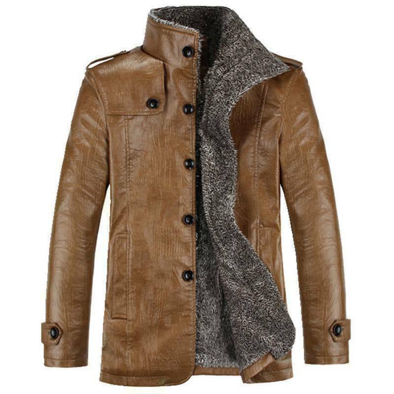 Men’s Tan Brown Leather Coat | Warm Sherpa Lined Winter Jacket