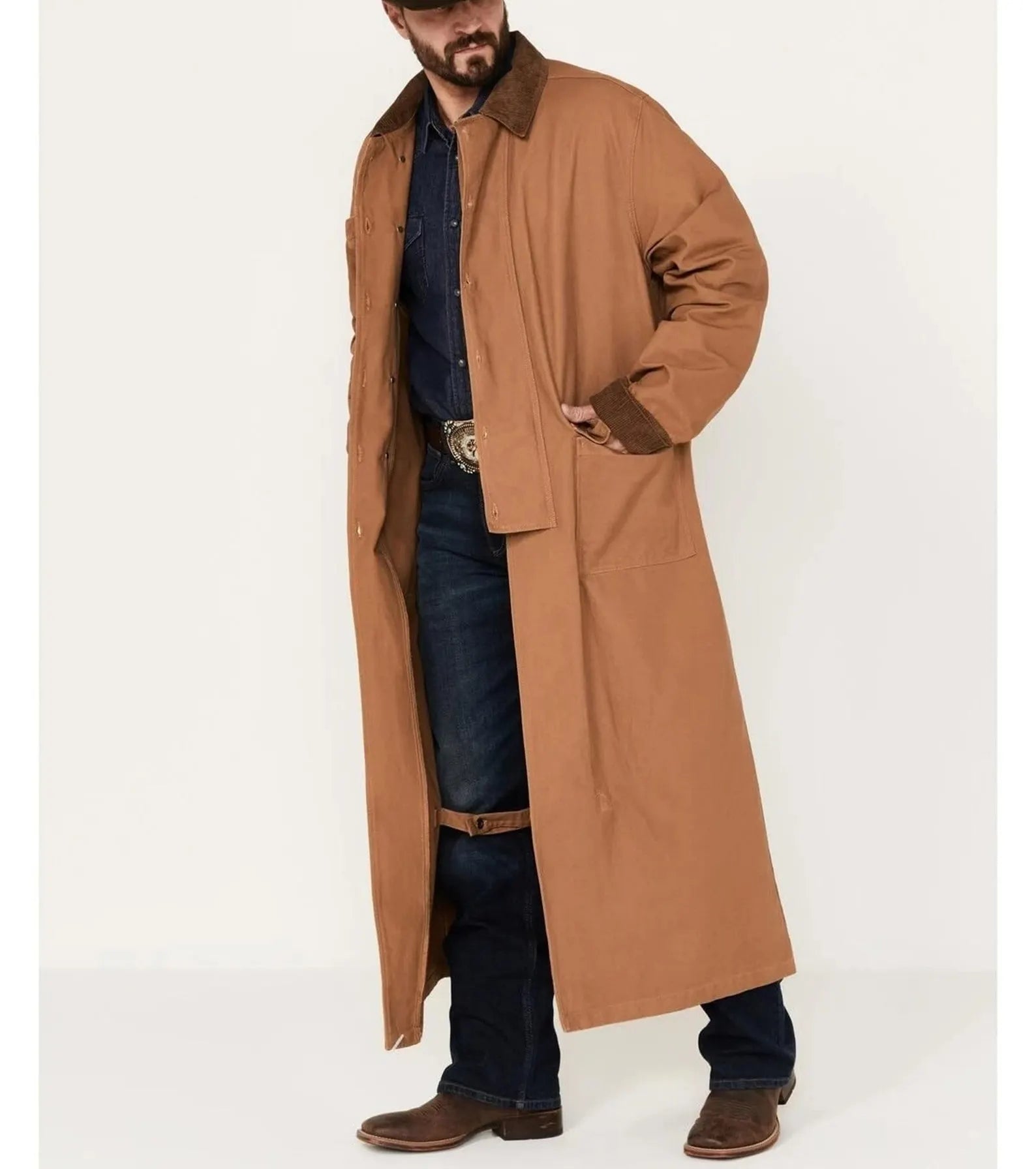 Men’s Tan/Brown Western Duster Coat | Full Length Riding Jacket
