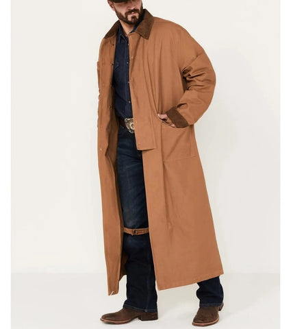 Men’s Tan/Brown Western Duster Coat | Full Length Riding Jacket