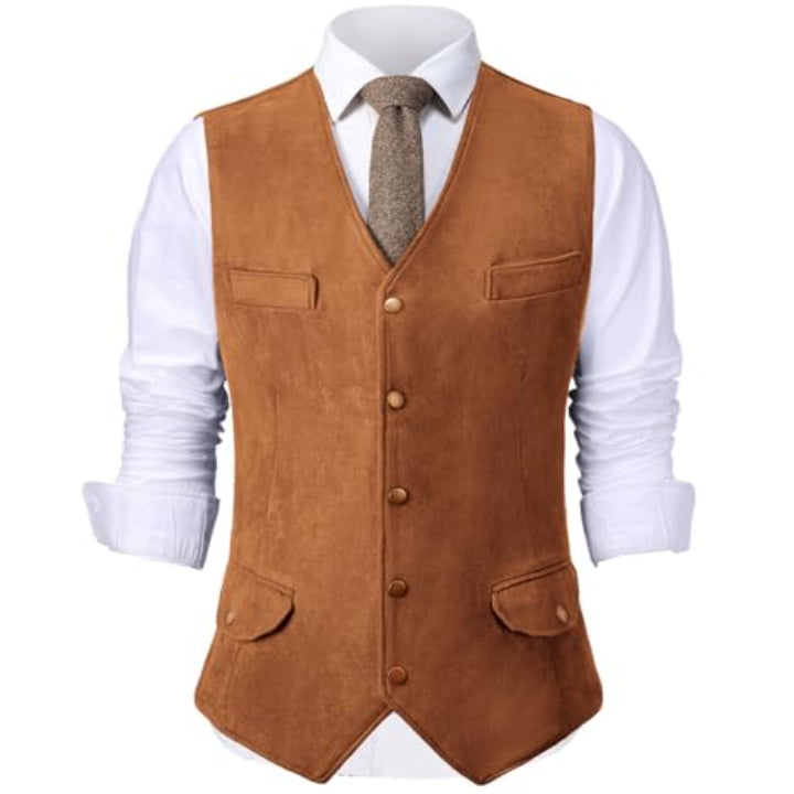 Men’s Tan Suede Cowboy Vest – Classic Western Waistcoat | Country Style Fashion