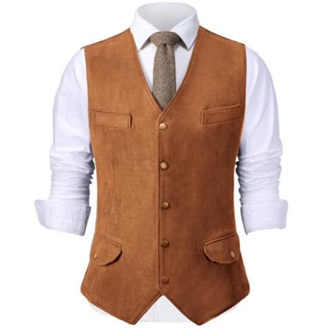Men’s Tan Suede Cowboy Vest – Classic Western Waistcoat | Country Style Fashion