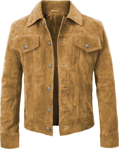 Men’s Vintage Brown Suede Trucker Jacket | Genuine Suede Classic Outerwear