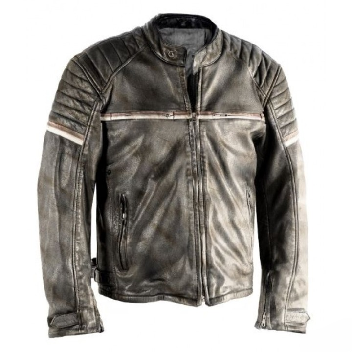 Mens Grey Distressed Leather Motorcycle Jacket – Vintage Cafe Racer