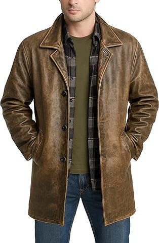 Men’s Distressed Brown Leather Coat – Vintage Style Jacket | Classic Retro Leather Outerwear