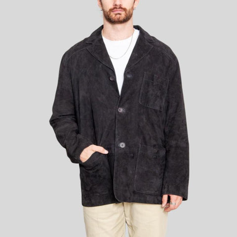 Men’s Black Suede Leather Jacket | Genuine Suede Handmade Sport Coat | Classic Tailored Soft Suede Outerwear for Men