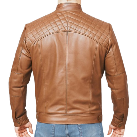 Men’s Brown Leather Jacket – 100% Genuine Leather Moto Bomber Motorcycle Coat