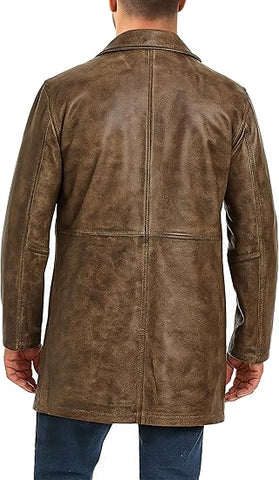 Men’s Distressed Brown Leather Coat – Vintage Style Jacket | Classic Retro Leather Outerwear