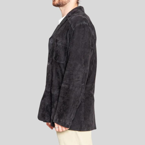 Men’s Black Suede Leather Jacket | Genuine Suede Handmade Sport Coat | Classic Tailored Soft Suede Outerwear for Men