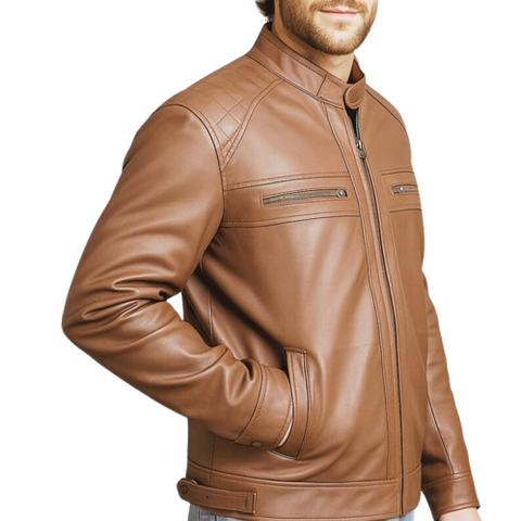Men’s Brown Leather Jacket – 100% Genuine Leather Moto Bomber Motorcycle Coat