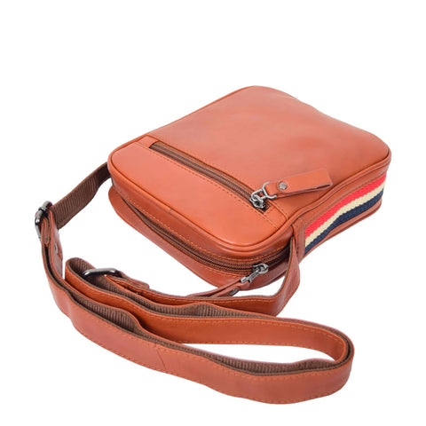 Leather Crossbody Bag – Small Flight Bag with Multi Zip Pockets