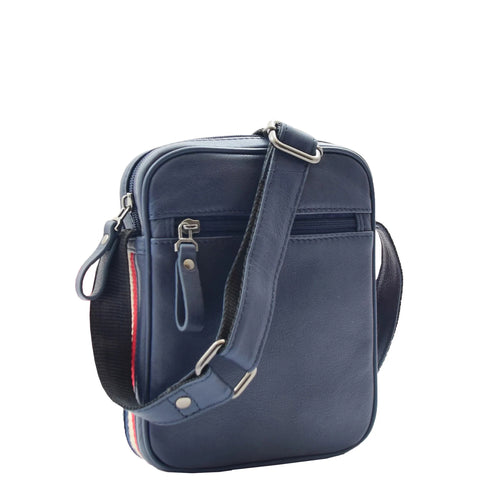 Unisex Navy Leather Crossbody Flight Bag – Genuine Cowhide Leather Satchel
