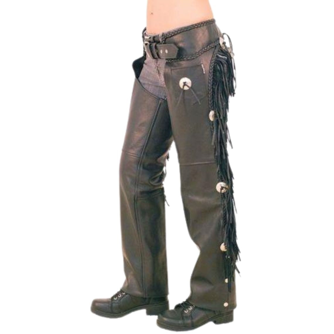 Men’s Black Leather Western Chaps with Fringe | Classic Cowboy Riding Gear