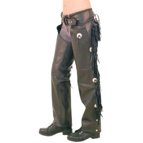 Men’s Black Leather Western Chaps with Fringe | Classic Cowboy Riding Gear