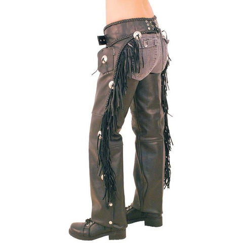 Men’s Black Leather Western Chaps with Fringe | Classic Cowboy Riding Gear