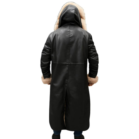 Luxury Men’s Black Hooded Faux Fur Coat – Warm Winter Fashion Jacket