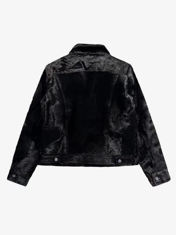 Men’s Black Cowhide Leather Jacket – Genuine Fur Finish | Handmade Luxury Outerwear | Classic Warm Winter Coat for Casual & Formal Wear