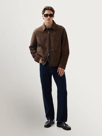 Men’s Brown Suede Leather Jacket | Classic Harrington Style Zip-Up | Handmade Genuine Suede Outerwear | Minimal Vintage Fit
