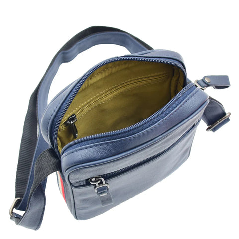 Unisex Navy Leather Crossbody Flight Bag – Genuine Cowhide Leather Satchel