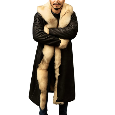 Luxury Men’s Black Hooded Faux Fur Coat – Warm Winter Fashion Jacket