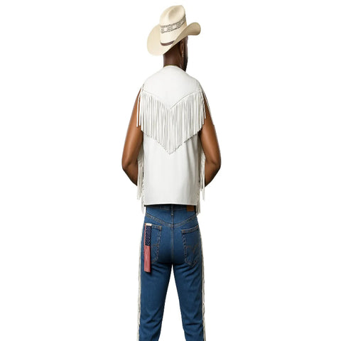 Men’s White Leather Fringe Vest – Western Cowboy Rodeo Waistcoat | Country Festival Outfit