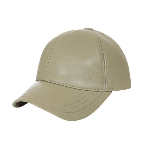 Premium Olive Leather Baseball Cap UK | Genuine Leather Adjustable Hat