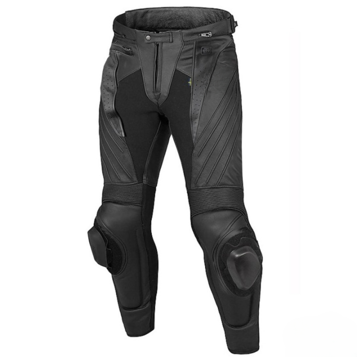 Pro-Performance Leather Motorcycle Racing Trousers – CE Armoured with Knee Sliders (Black)