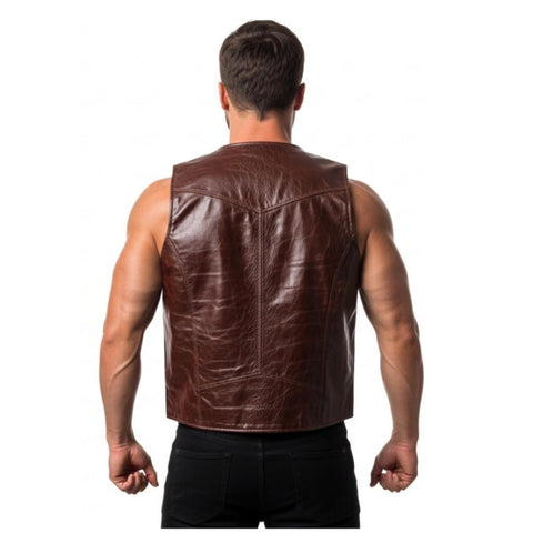 Men’s Genuine Leather Vest – Handmade Open Front Biker Waistcoat | Vintage Motorcycle Club Style